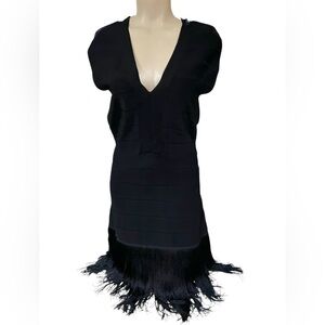 Venus Size 12 Black Fringe Bandage Mini Cleavage Dress Going out Sleeveless